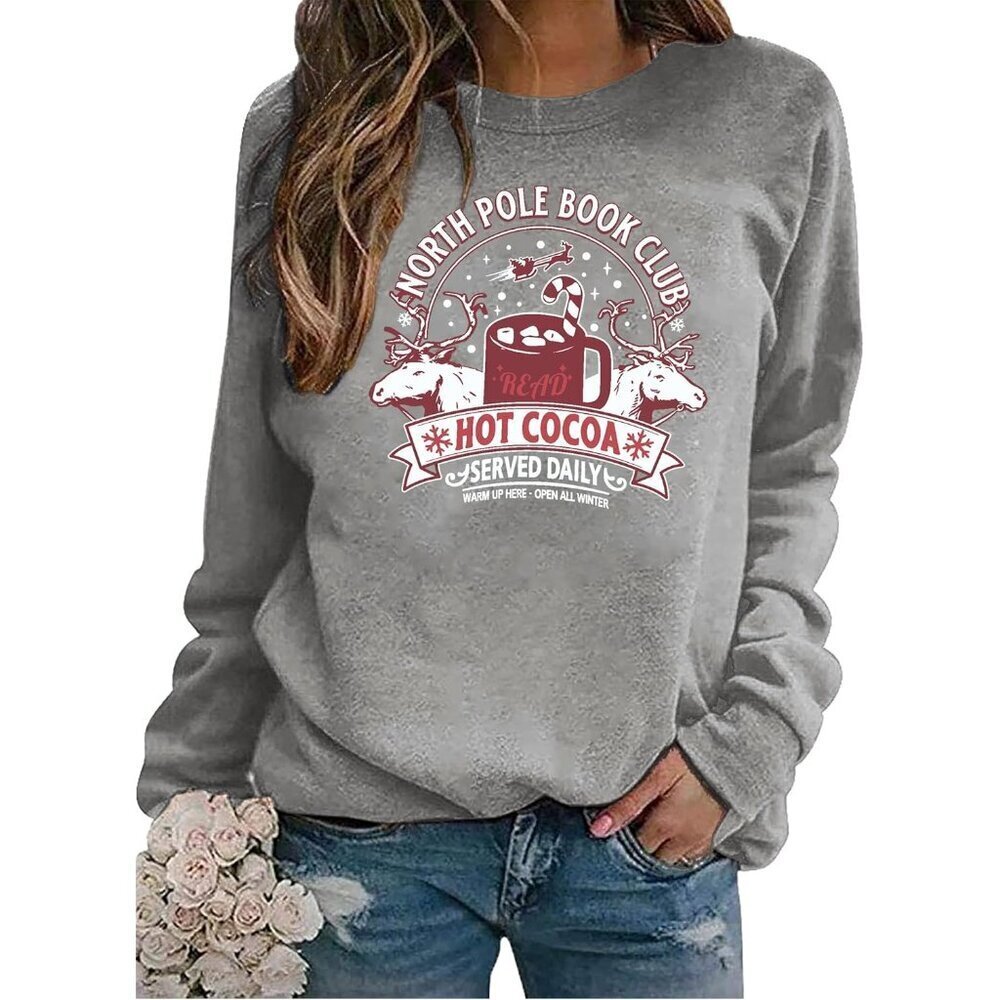 Christmas Book Sweatshirt Women Cotton Blend Large Cozy Holiday Literature